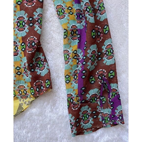 NWT Zara Multicolor Semi-Sheer Long Sleeve Tie Scarf Beaded Boho Printed Blouse - Picture 16 of 16